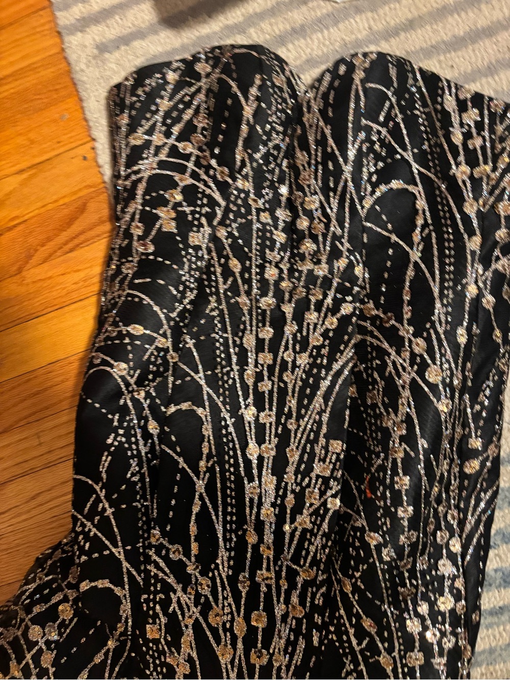 Clarisse Black Strapless Evening Gown with Gold & Silver Sequin Accents - Picture 5 of 7